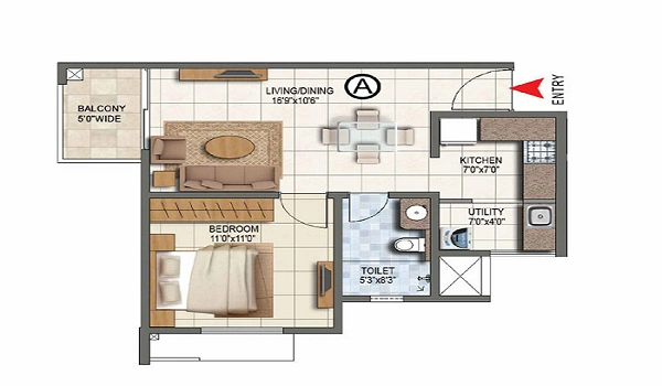 Featured Image of Prestige Meadows 1 BHK Floor Plan