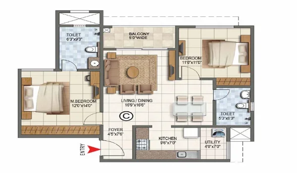 Featured Image of Prestige Meadows 2 BHK Floor Plan